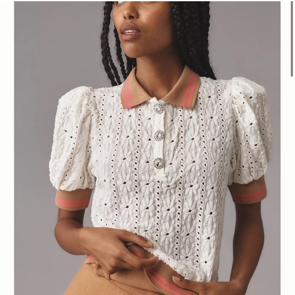 Maeve Puff Sleeve Lace Polo
